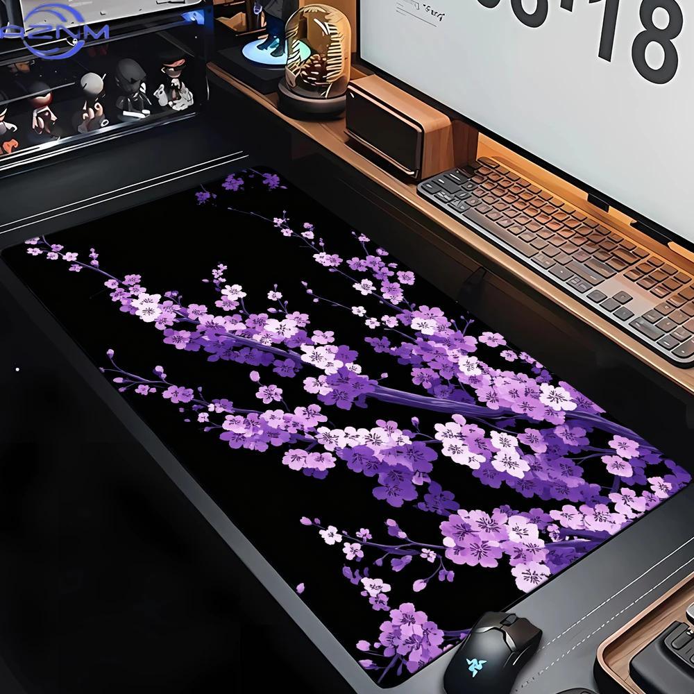 Tradescantia Purple - Lila Kirschblüten-Mauspad, Großes Computer-Büro-Spiel-Tischpad, Rutschfeste Gummiunterlage,